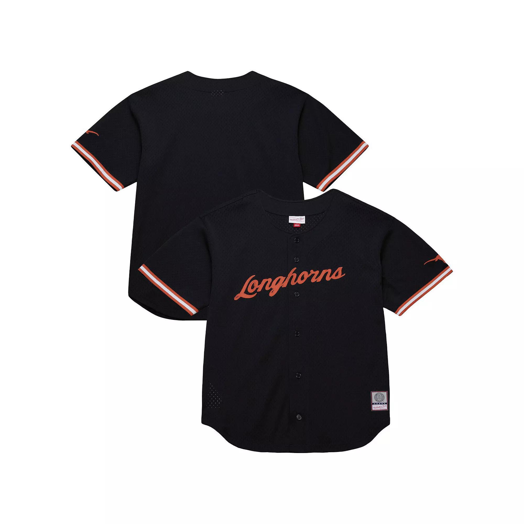 Men's Mitchell & Ness Black Texas Longhorns On The Clock Full-Button Fashion Jersey,  Product Image