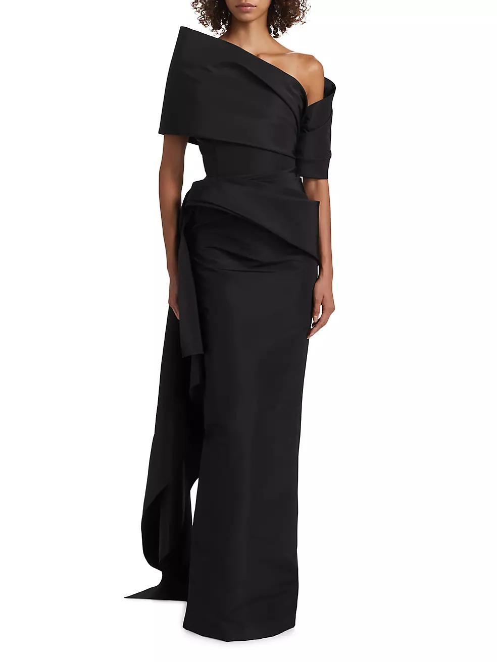 Womens Asymmetric Draped Faille Gown Product Image