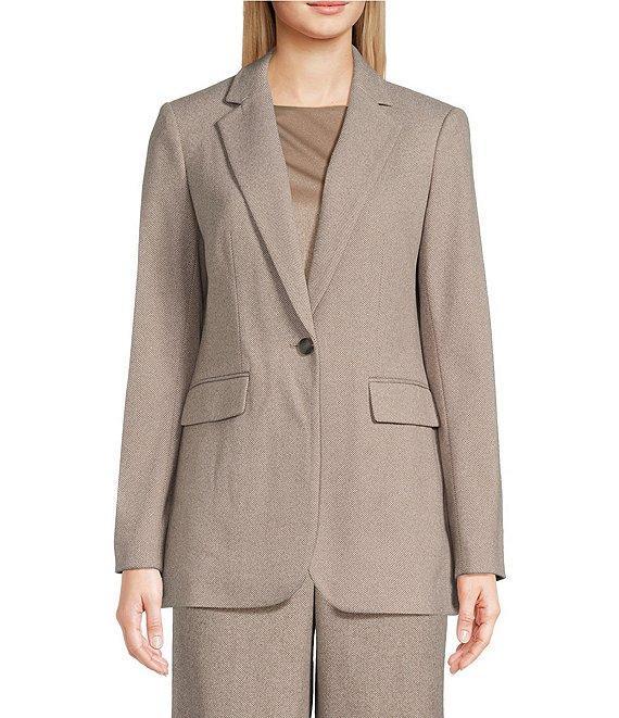 Calvin Klein Novelty Herringbone Notch Lapel Long Sleeve One-Button Jacket Product Image