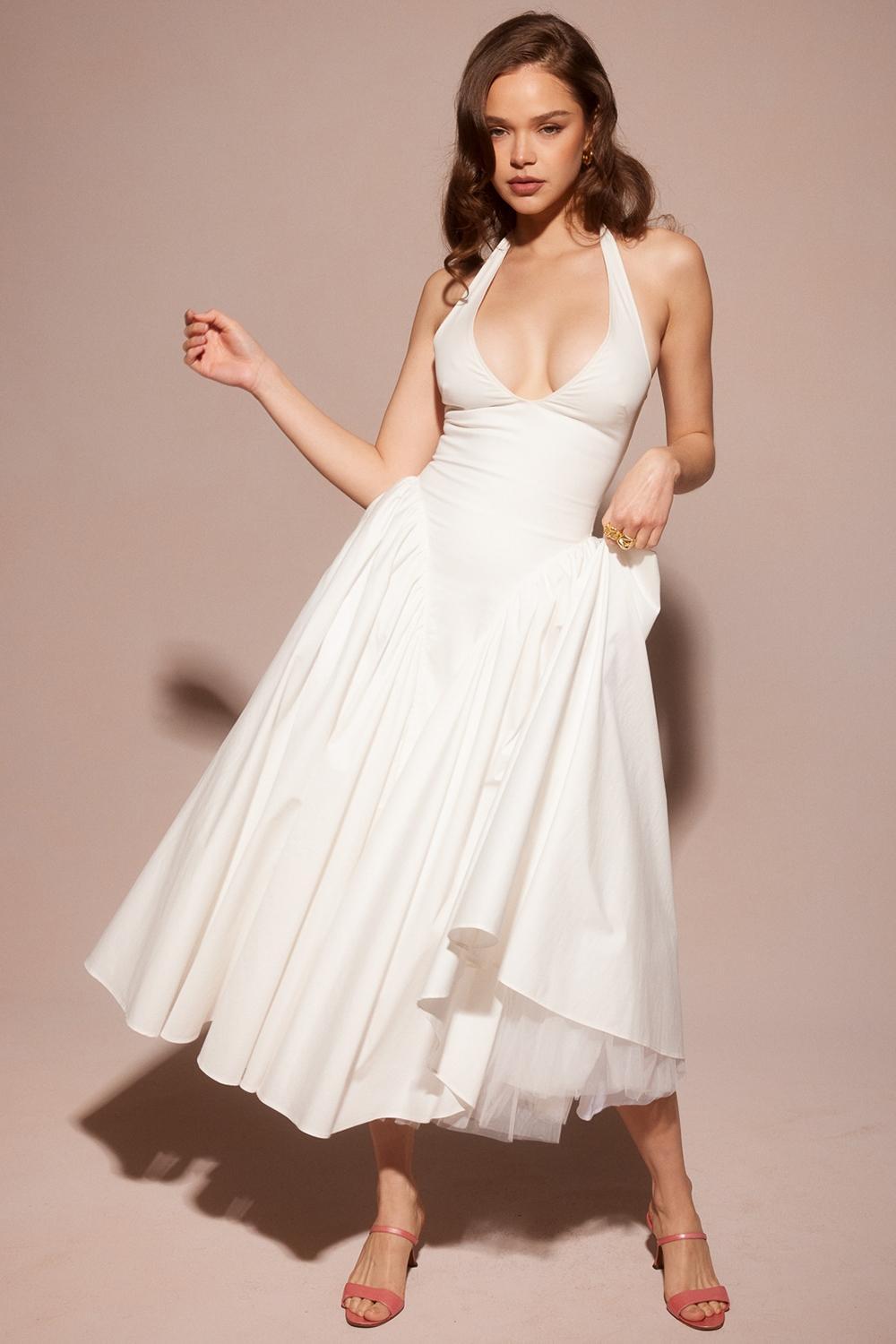 Marilyn  white cotton halter midi sundress Product Image