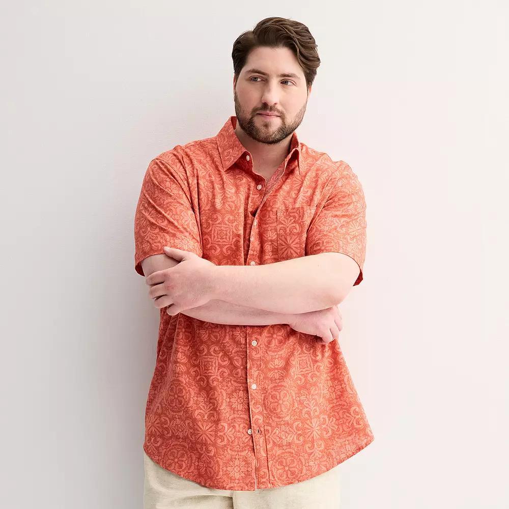 Big & Tall Sonoma Goods For Life® Short Sleeve Perfect Length Linen Shirt, Men's, Size: 5XB, Amber Tile Product Image