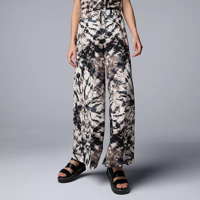 Women's Simply Vera Vera Wang Linen Blend Wide Leg Pants, Size: XXL, Brown Diamond Dye Product Image