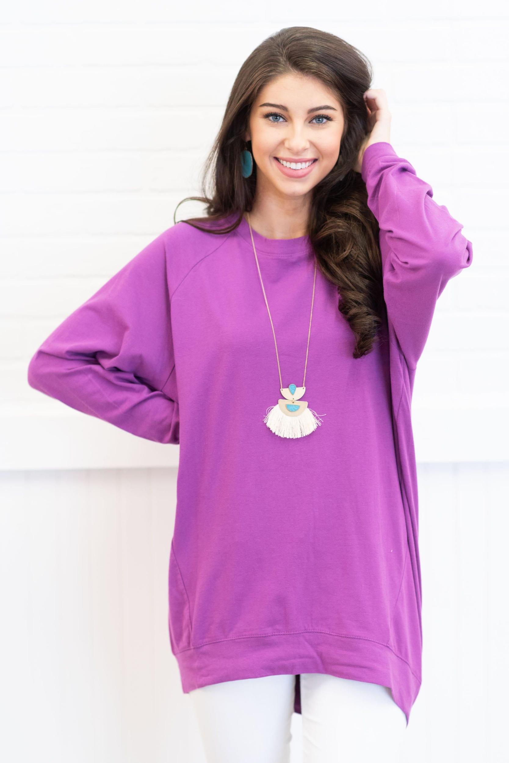 Slouchy Dolman Bodacious Purple Long Sleeve Tunic Female Product Image