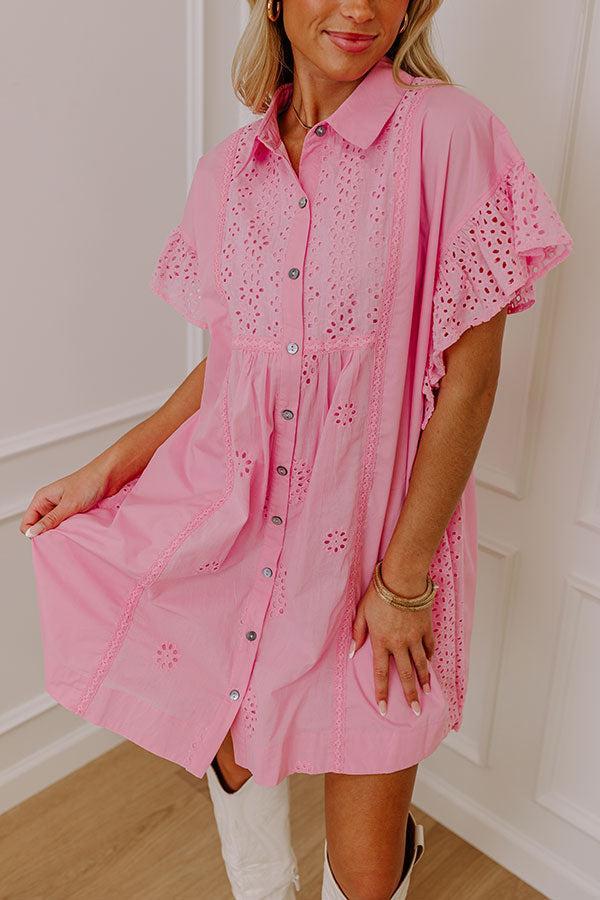 Brunch Ready Eyelet Mini Dress in Pink Product Image