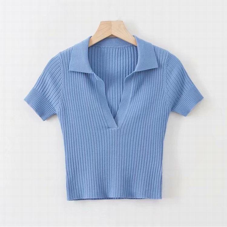 V-Neck Collared Short-Sleeve Crop Top Product Image