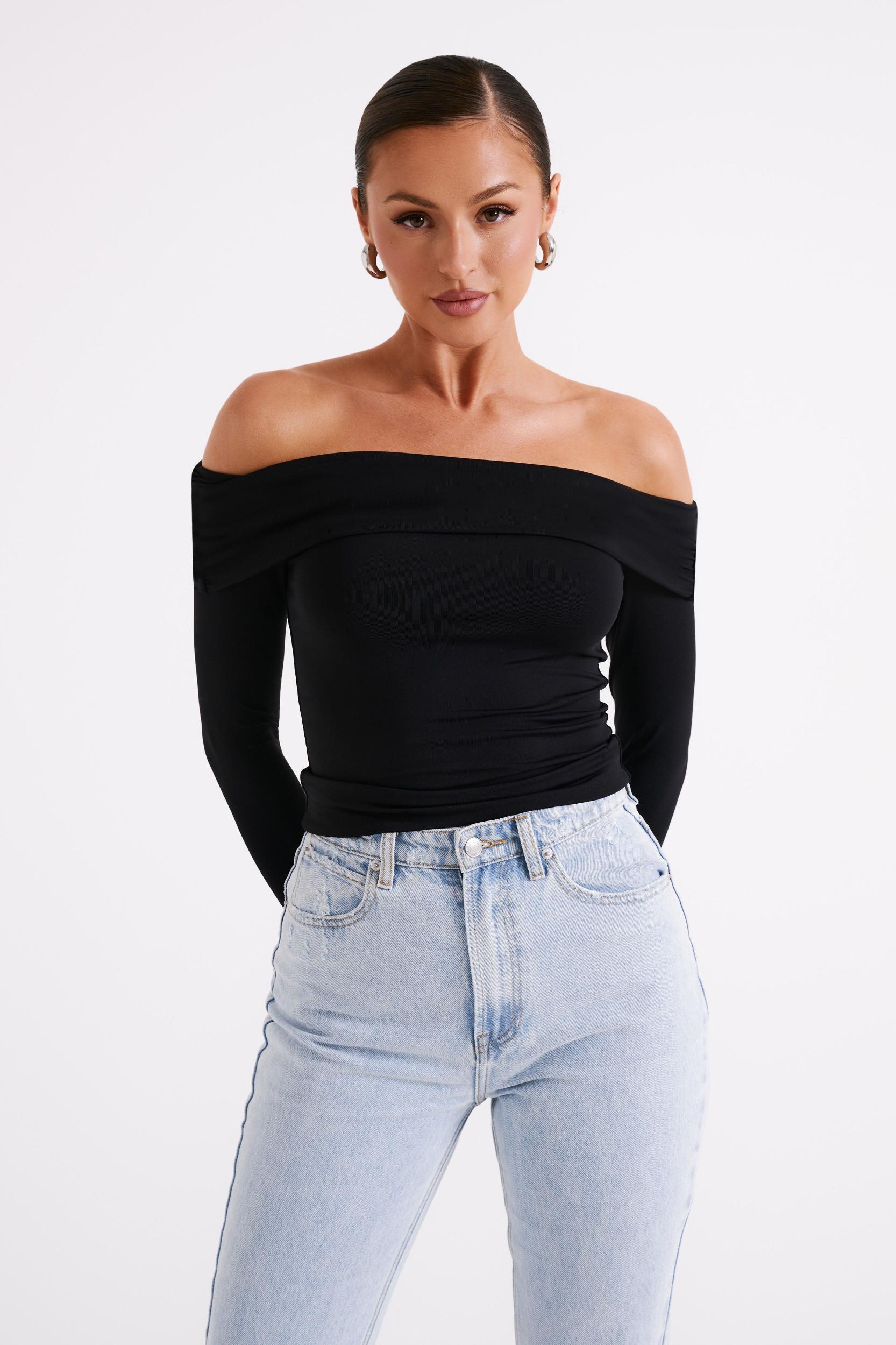 Lucinda Recycled Nylon Off Shoulder Top - Black Product Image