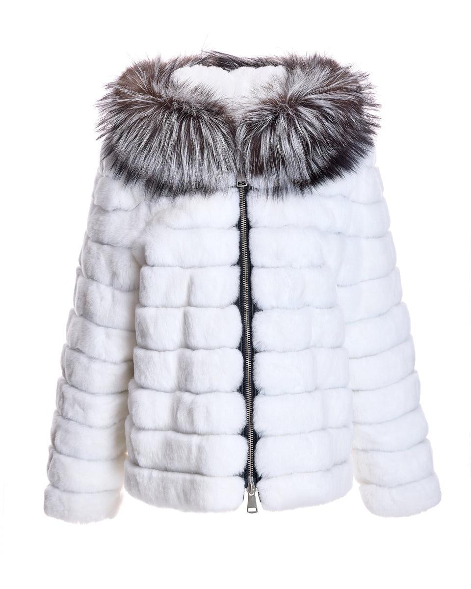 Horizontal Rabbit Jacket with Fox Trimmed Hood Product Image