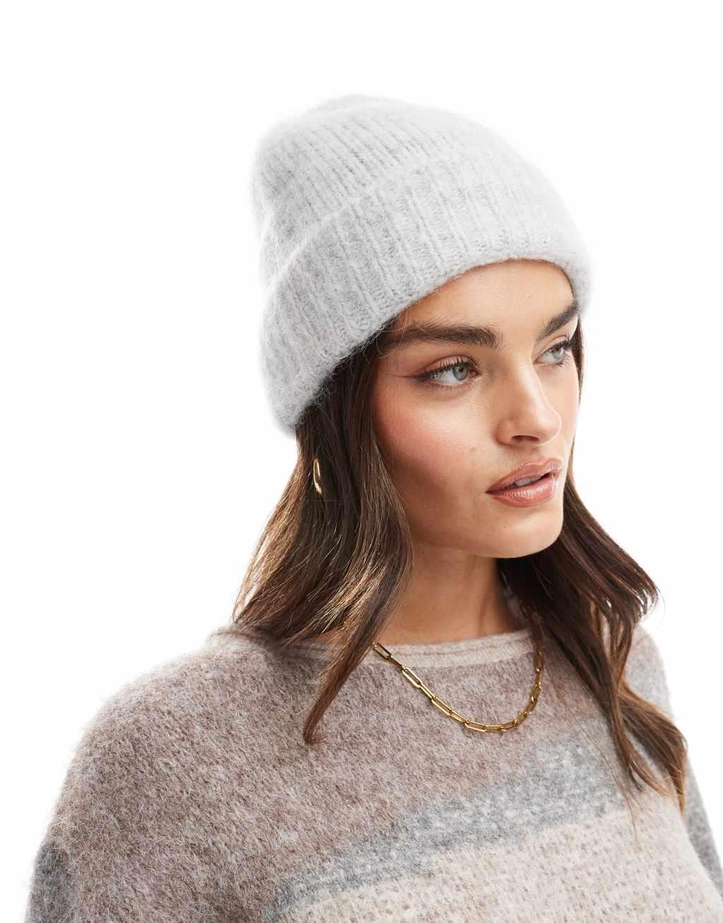 ASOS DESIGN alpaca beanie in light gray Product Image