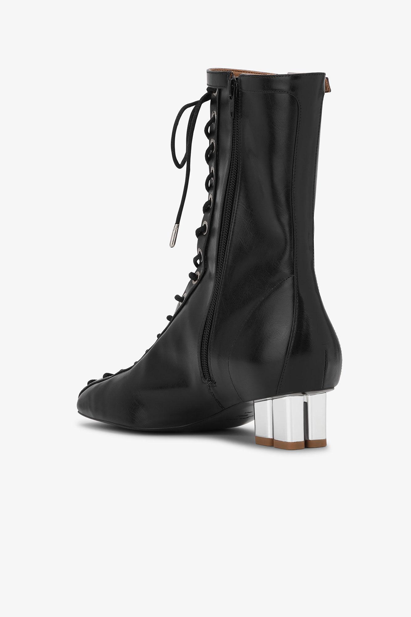 Black Oleatex Eyelets Lace-Up Ankle Boots Product Image