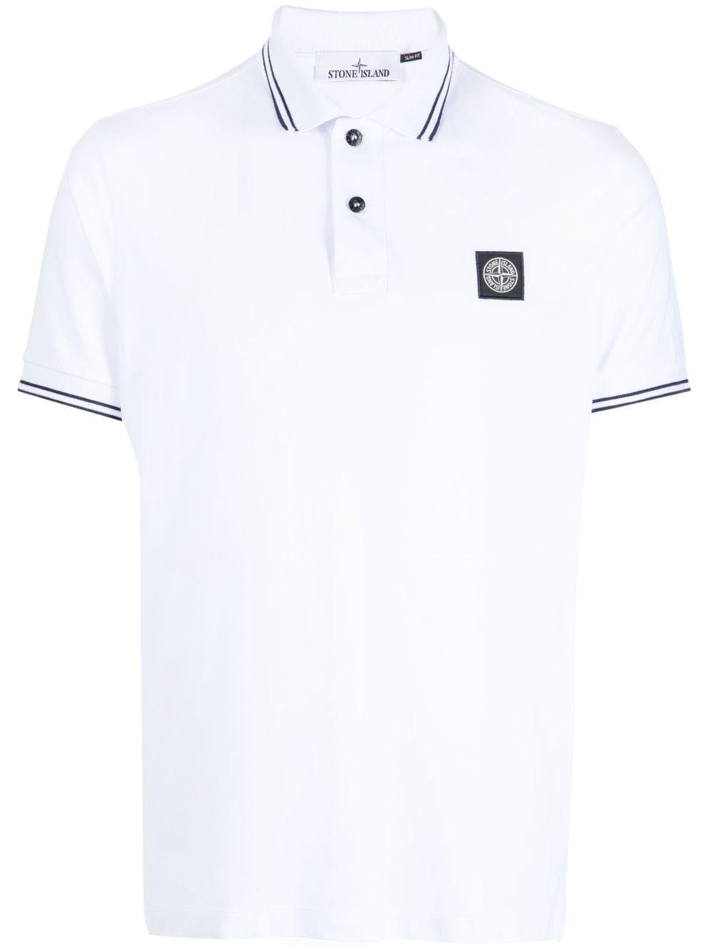 STONE ISLAND Compass Contrast-trim Polo Shirt In White Product Image