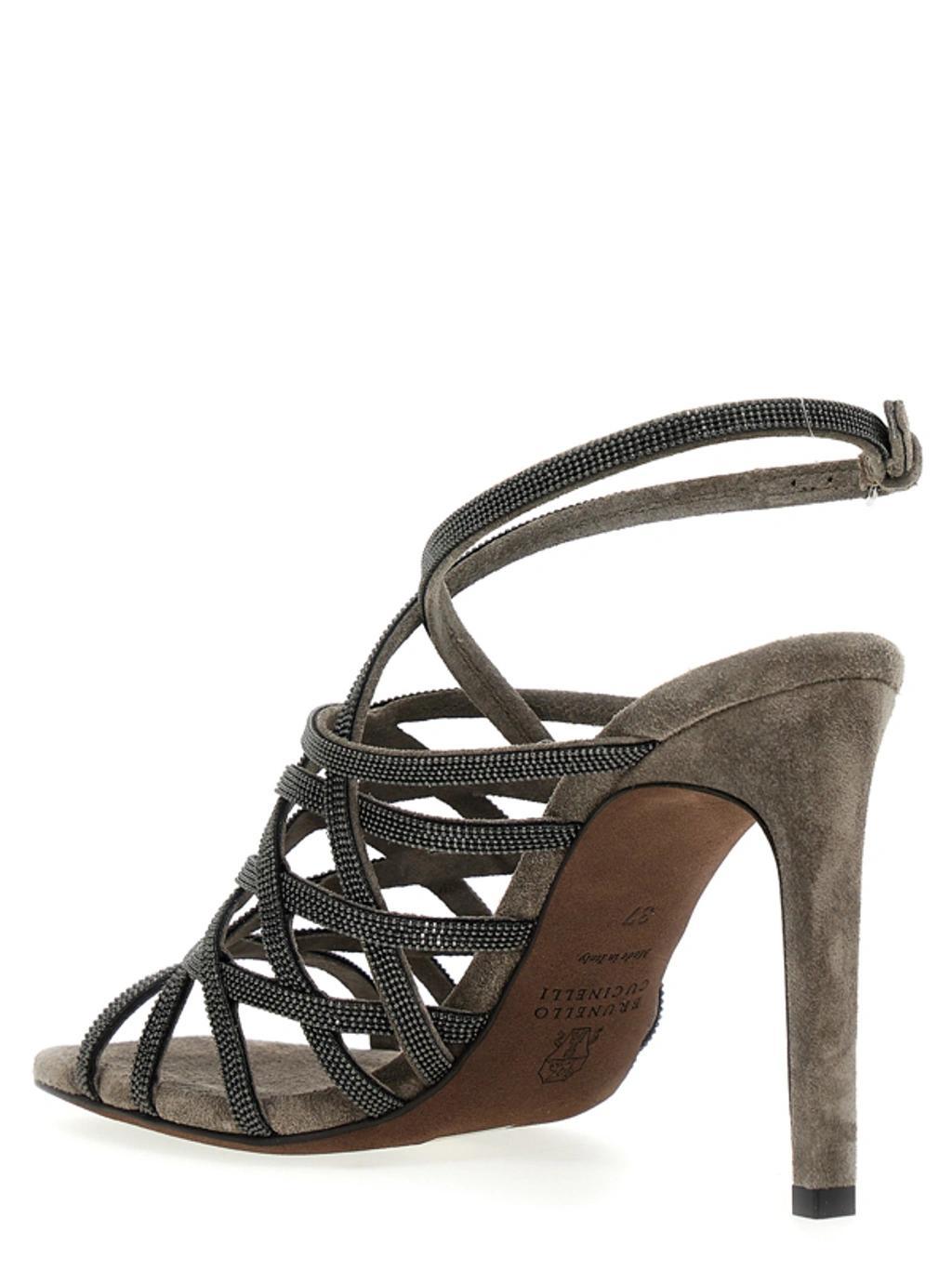 BRUNELLO CUCINELLI 110mm Heeled Suede Sandals In Brown Product Image