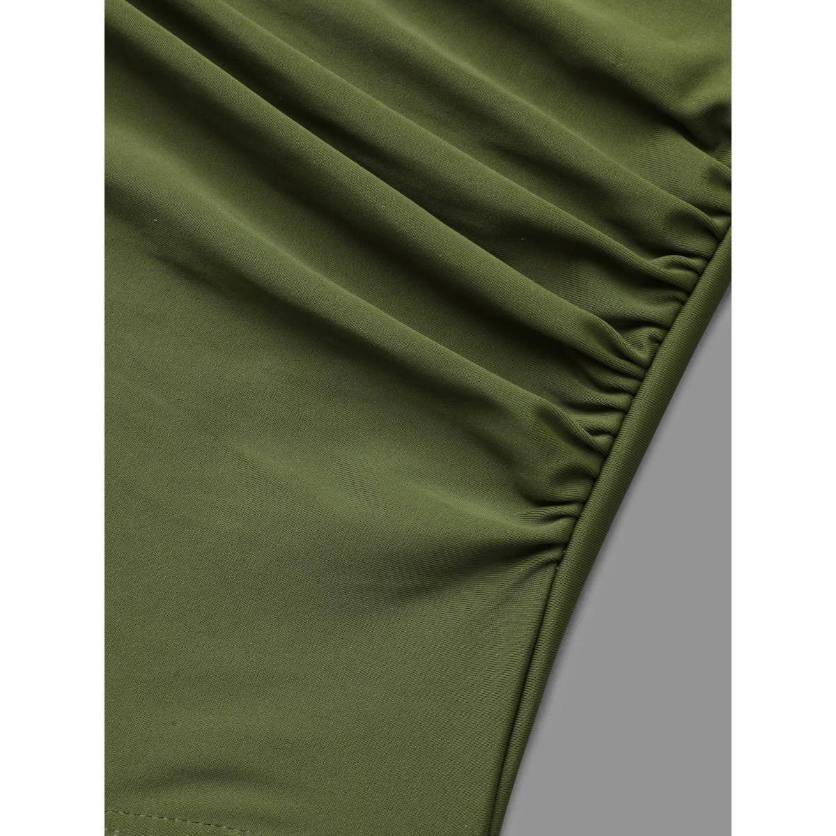 Plus Size Striped Adjustable Bow-Front One-Piece Swimsuit Women's Swimwear ArmyGreen Beach Gathered Curve Bathing Suits High stretch One Pieces BloomChic 18-20/2X Product Image