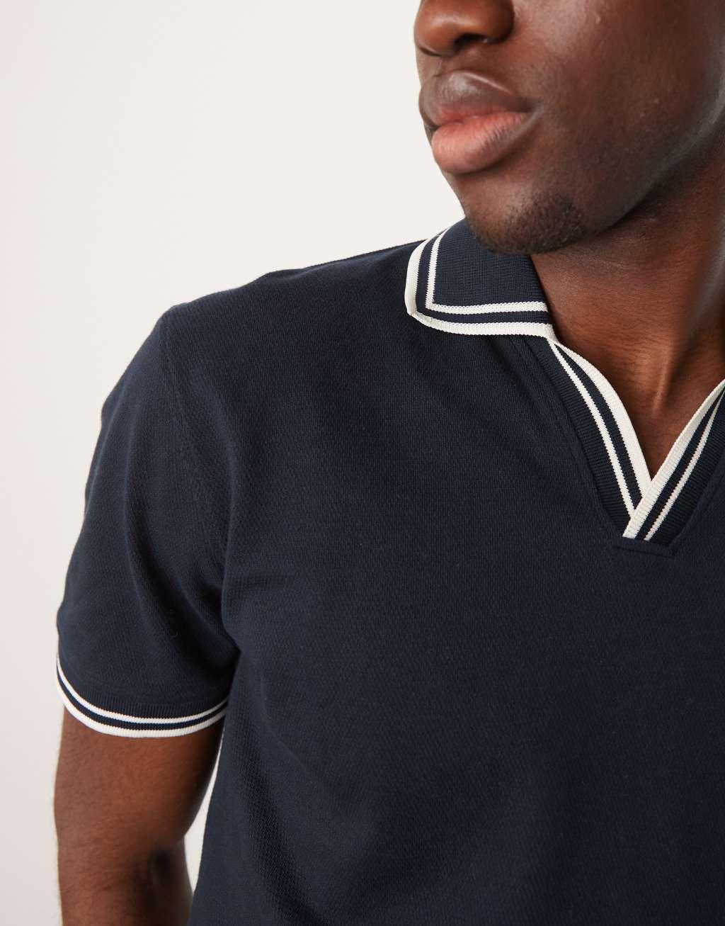 Selected Homme polo shirt with camp collar in navy Product Image