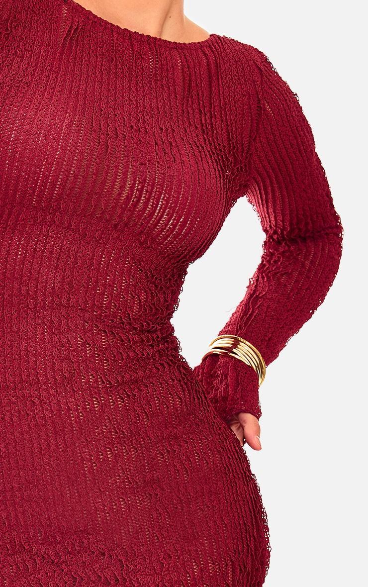 Burgundy TextuBurgundy Backless Tie Bodycon Dress Product Image