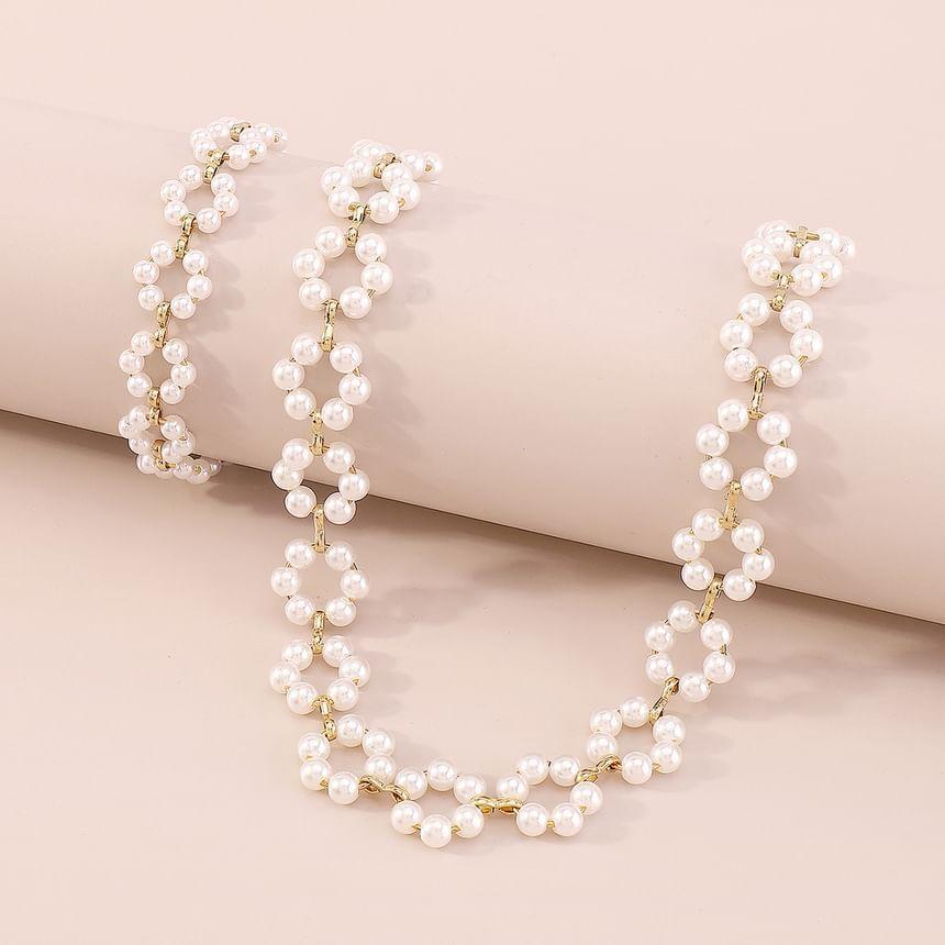 Set: Faux Pearl Beaded Necklace + Bracelet Product Image