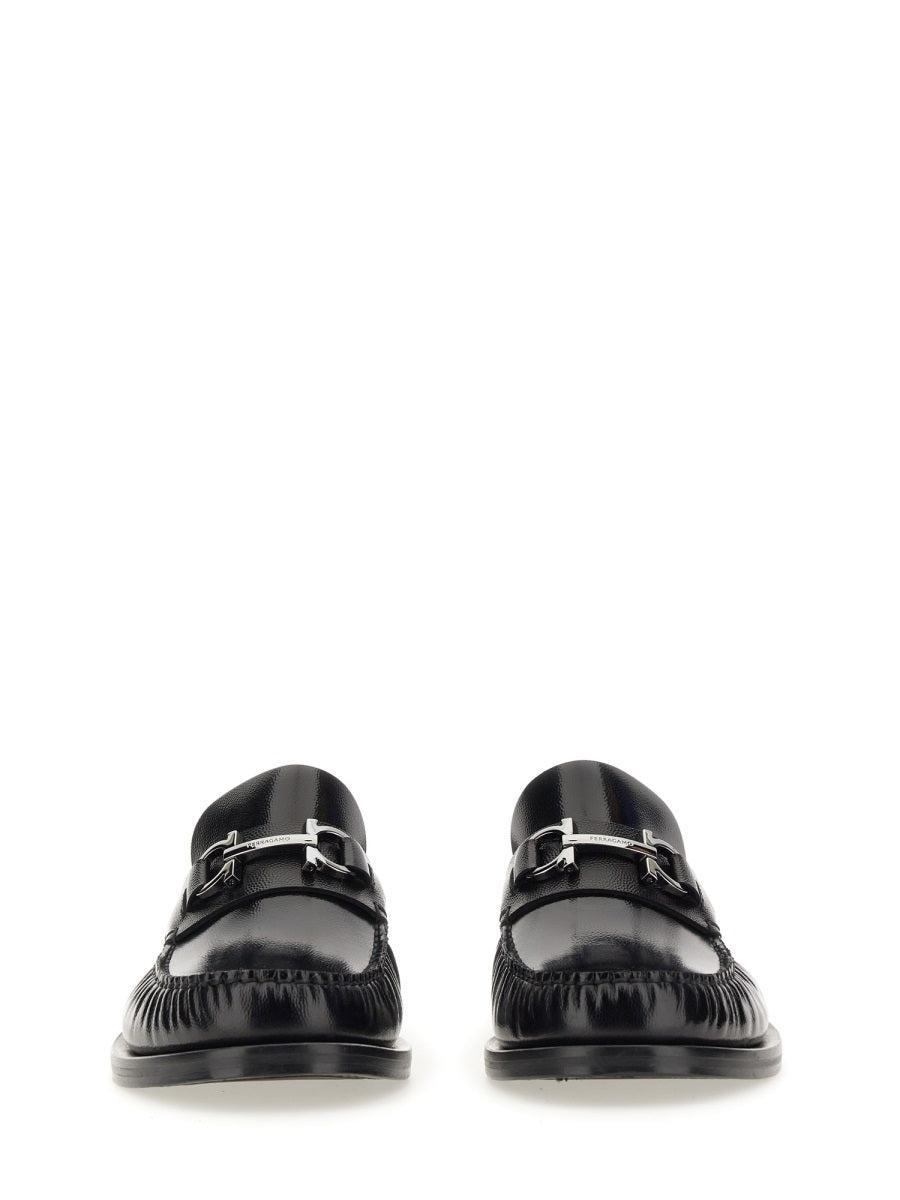 FERRAGAMO Classic Leather Moccasins With Gancini Hook In Black Product Image