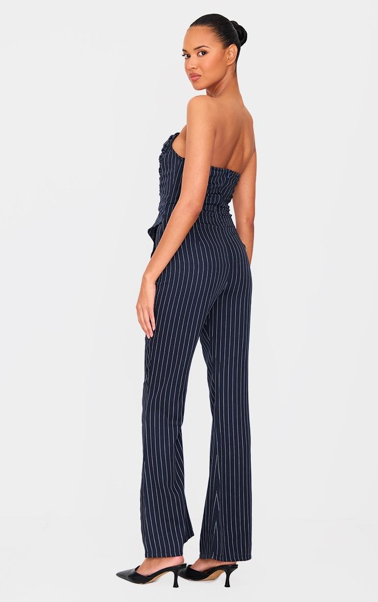 Navy Pinstripe Ruch Pointed Corset Bandeau Jumpsuit Product Image