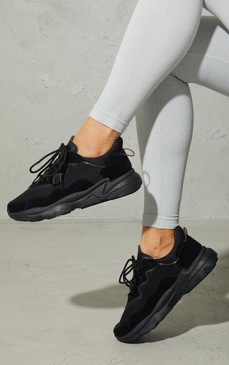 Black Mesh Contrast Lace Up Bubble Sole Sneakers Product Image