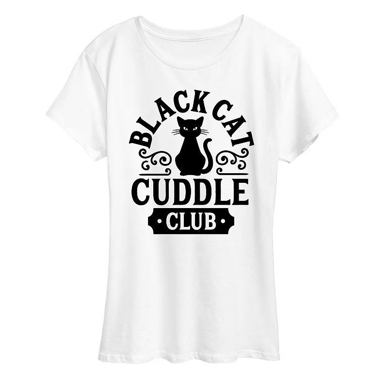 Women's Black Cat Cuddle Club Halloween Tee, Girl's, Size: XL, White Product Image