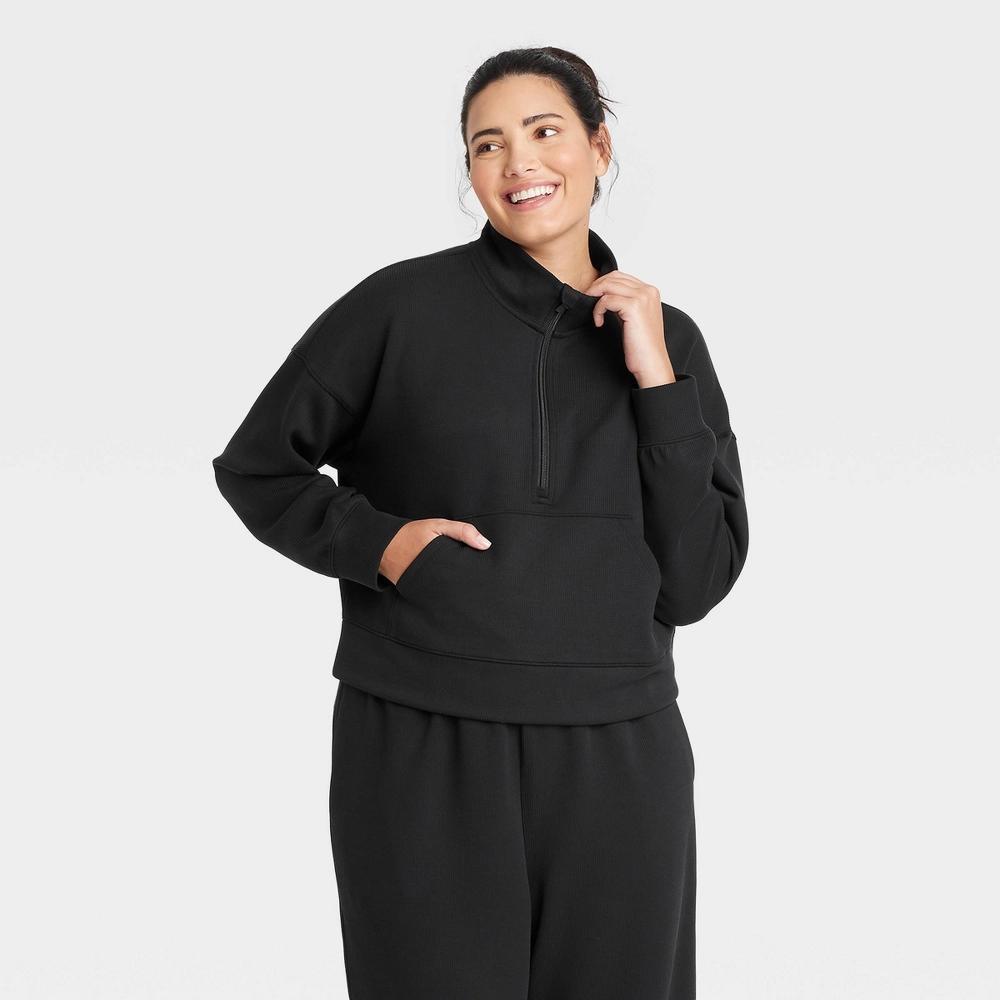 Womens Airy Sleek Ribbed 1/2 Zip Pullover Sweatshirt - All In Motion Black M Product Image