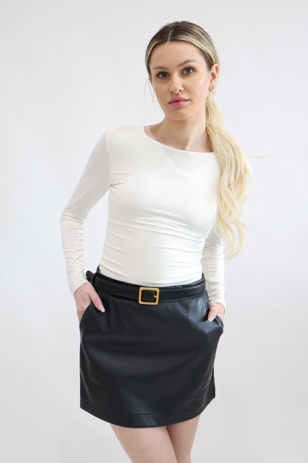 Vegan Leather Black Mini Skirt Product Image