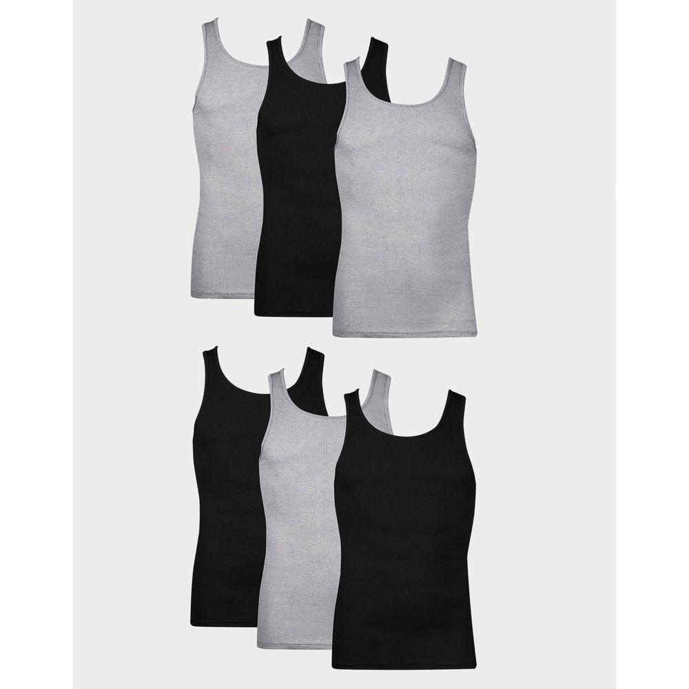 Hanes Men's Ribbed Moisture-Wicking Tank Top Undershirt 6pk - Gray/Black S Product Image