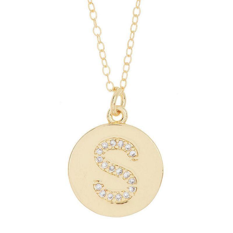 Adornia 14k Gold Plated Cubic Zirconia Engraved Letter Disc Pendant Necklace, Womens Gold Tone S Product Image