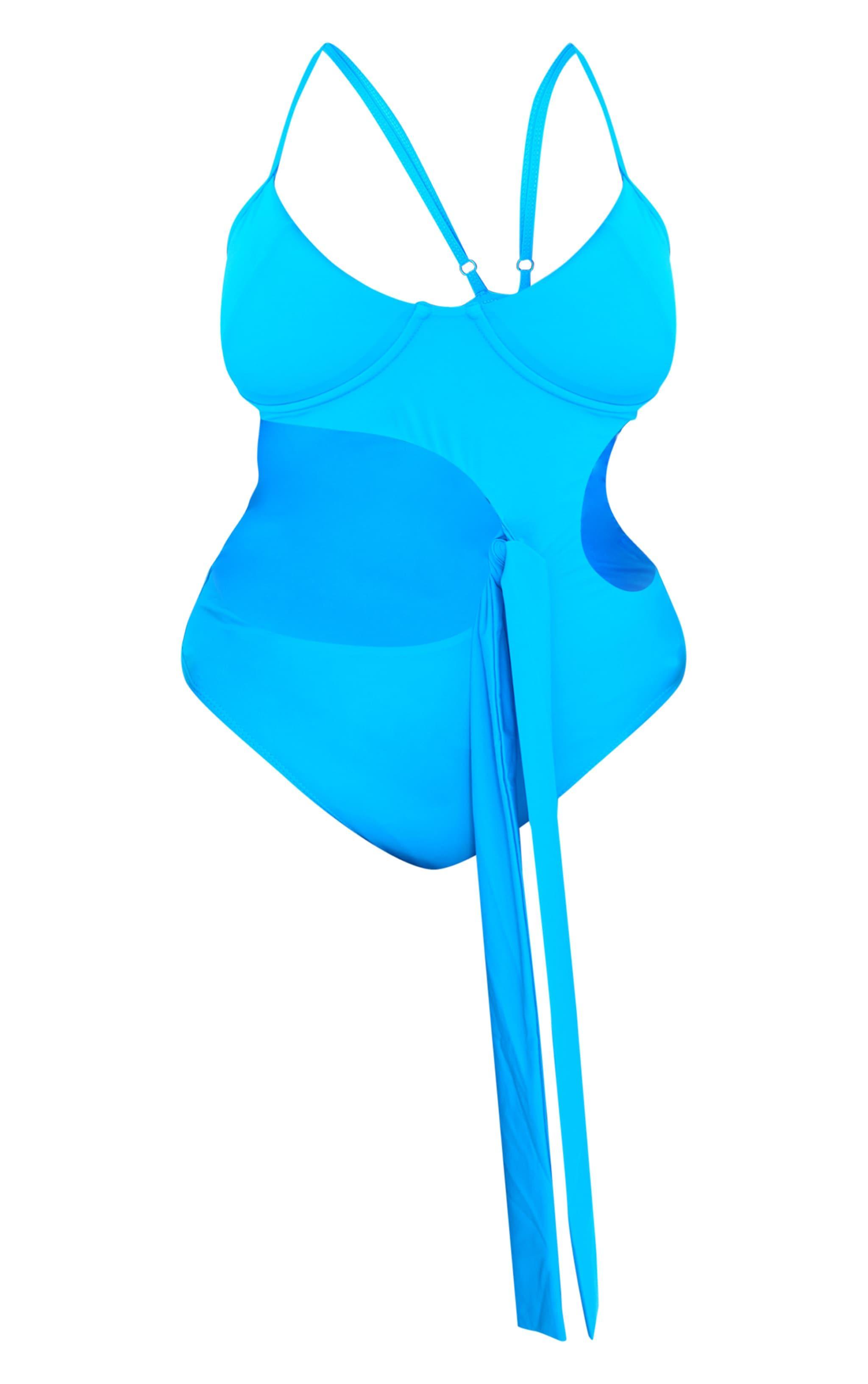 Plus Blue Tie Detail Cut Out Swimsuit Product Image