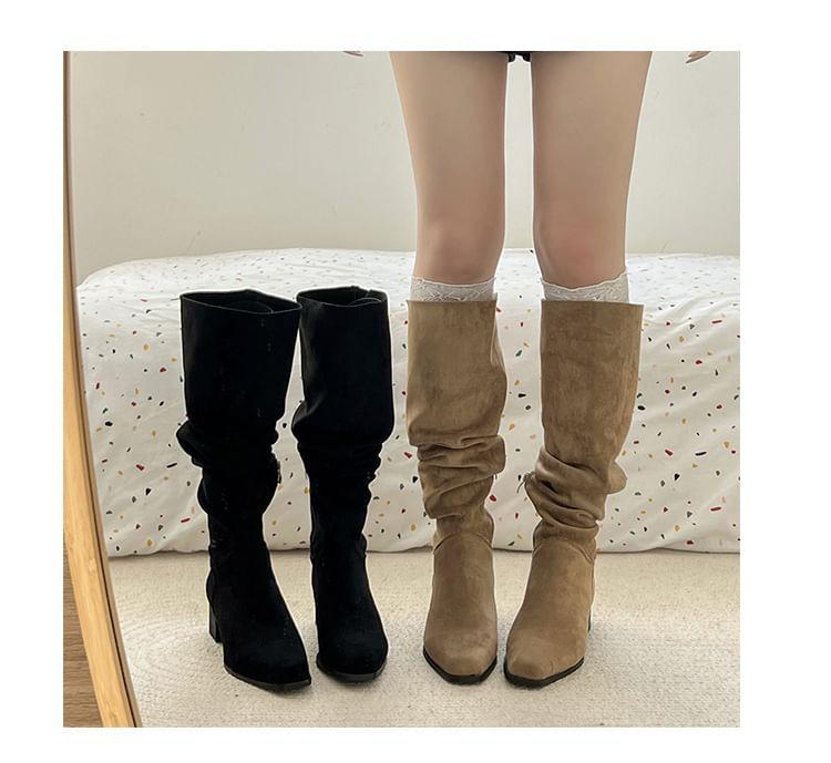 Block Heel Plain Tall Boots Product Image