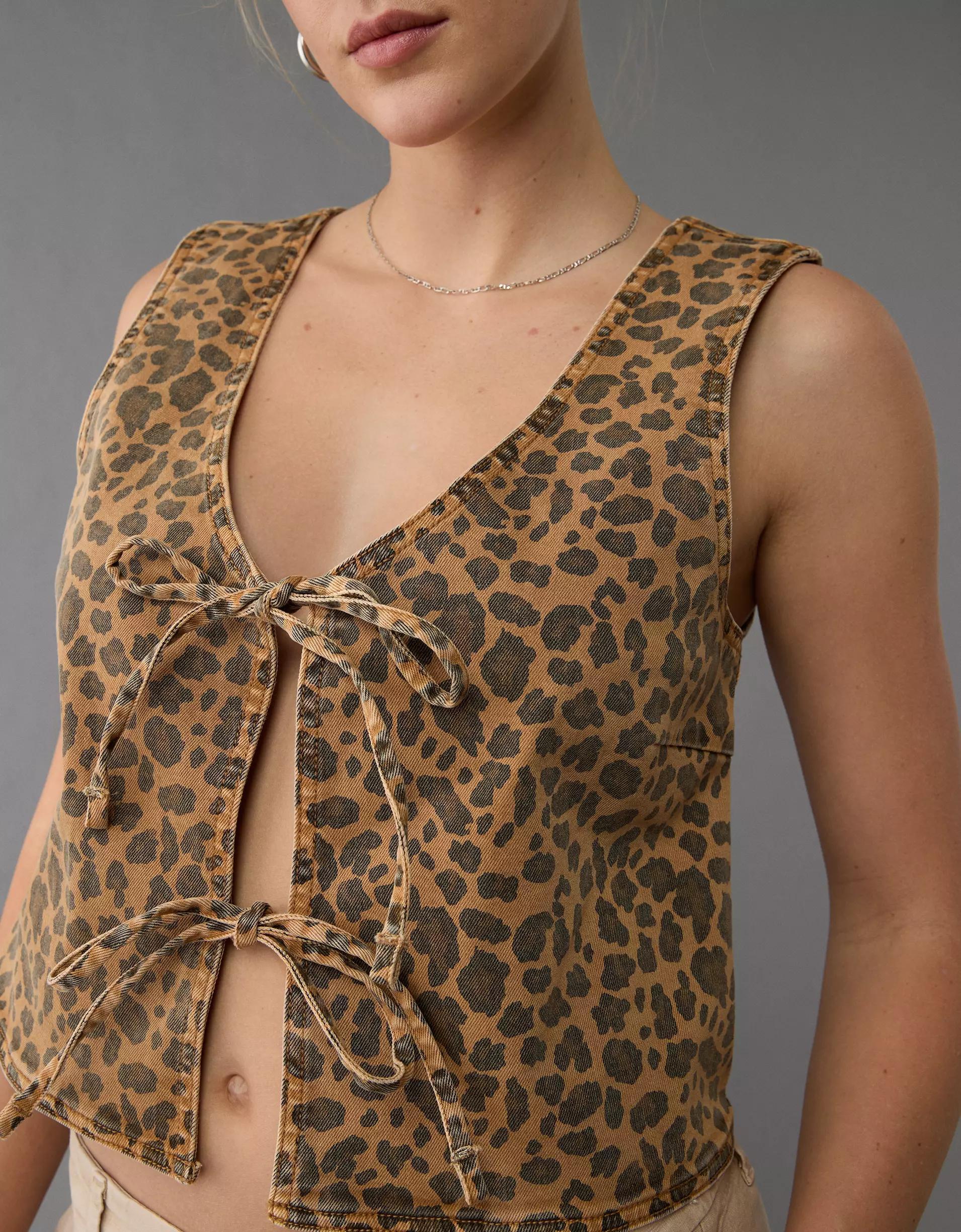 AE Tie Front Leopard Vest Product Image