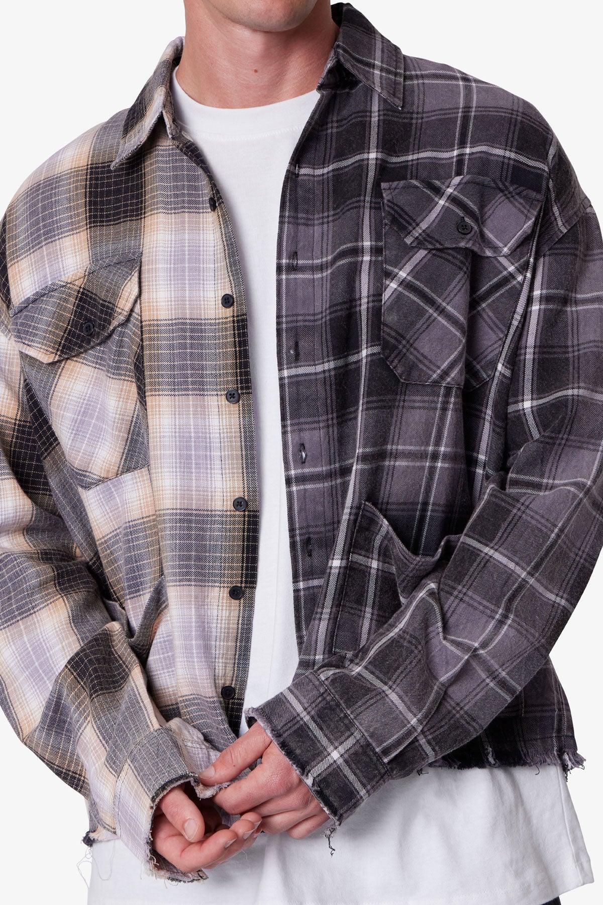 Mixed Flannel Shirt - Olive/Brown Product Image
