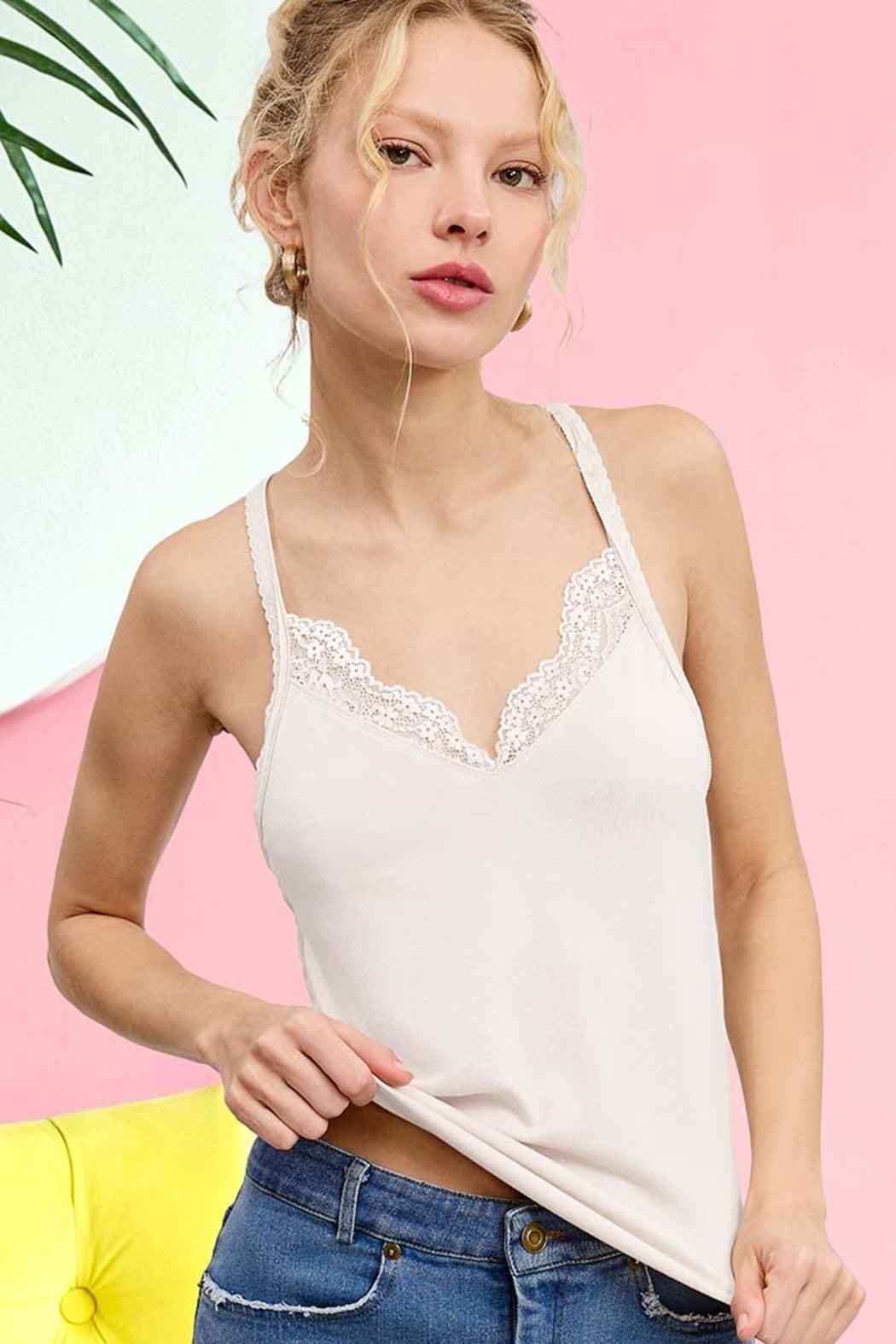 Lace Detailed Sleeveless Top With Cross Back Product Image