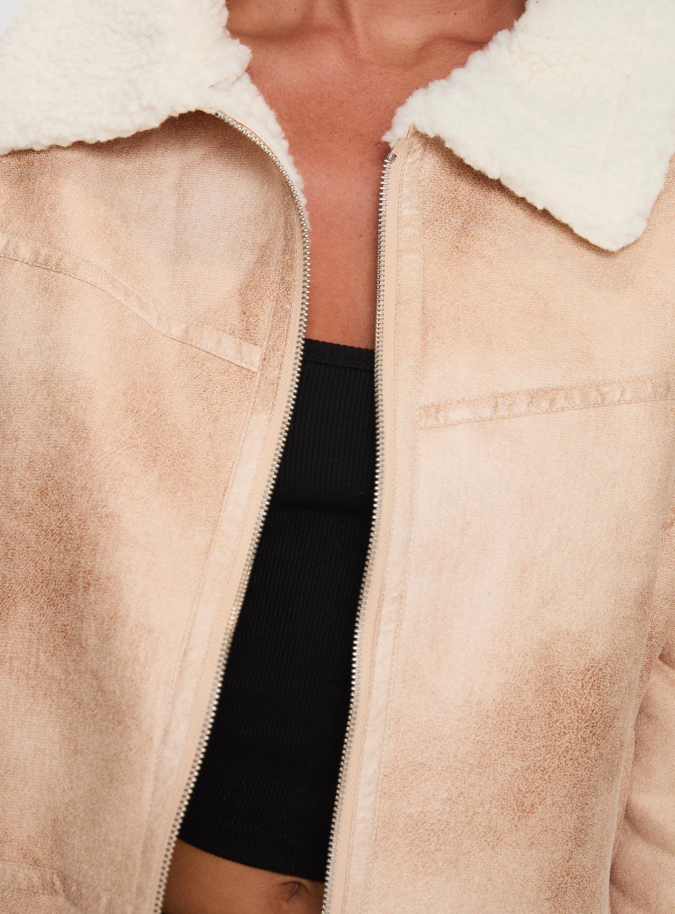 Solara Faux Leather Shearling Jacket Beige Product Image