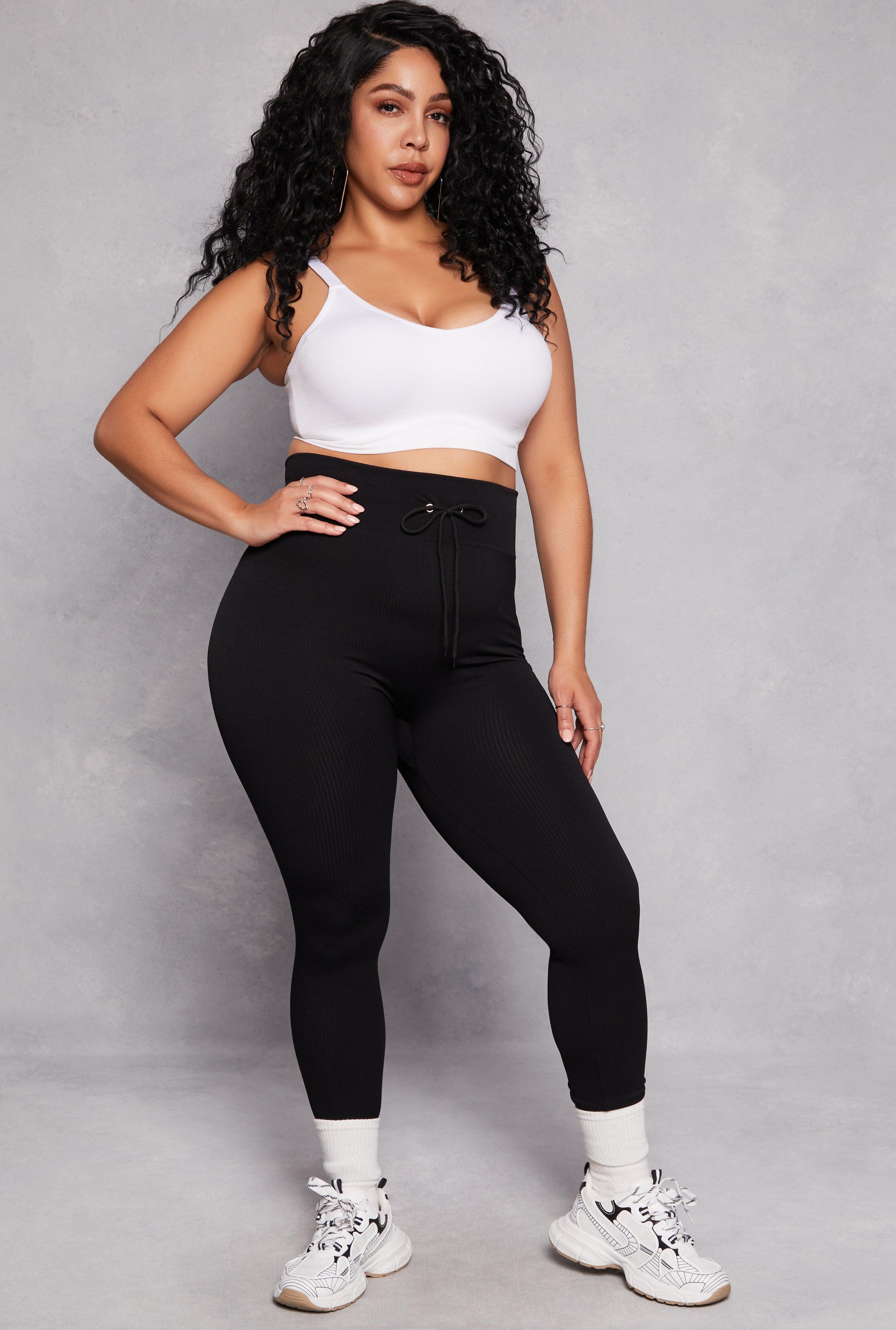 Womens Plus Size Drawstring Detail High Waist Leggings Product Image