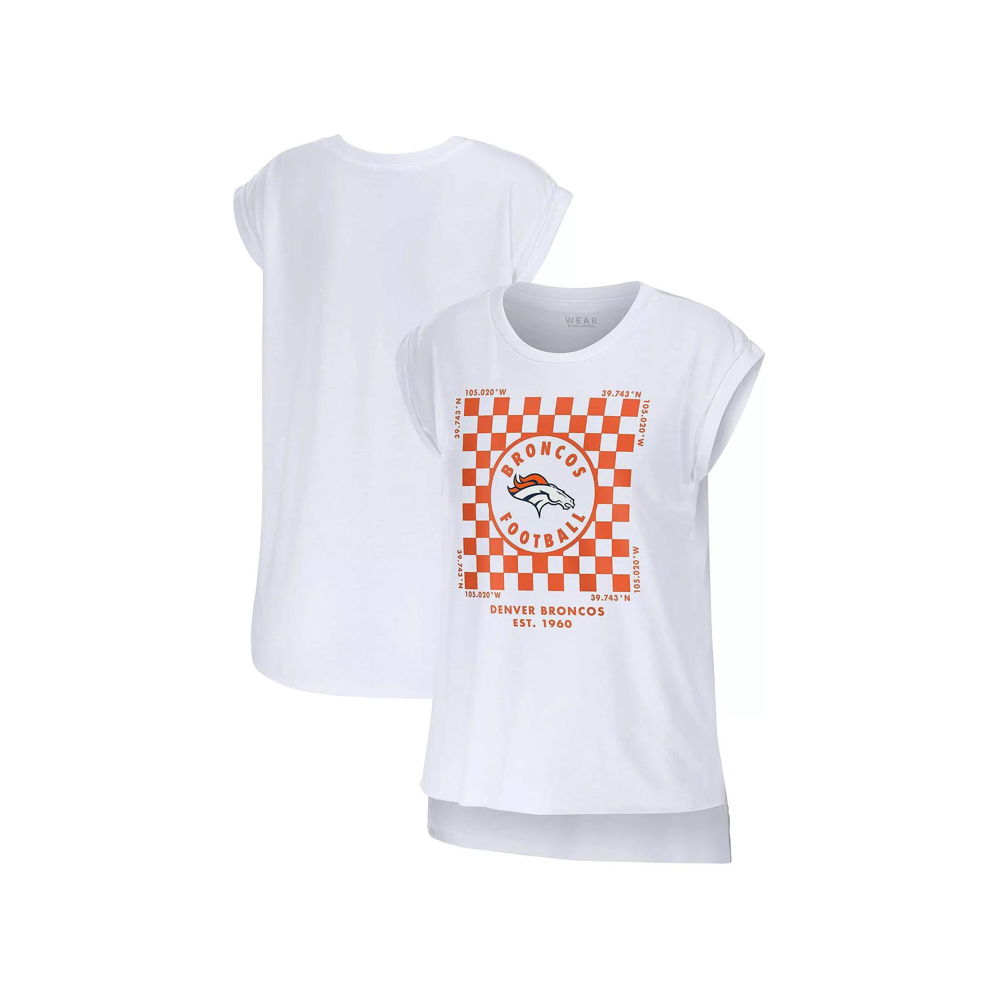 Women's WEAR by Erin Andrews White Denver Broncos Checker Muscle Tank Top,  Product Image