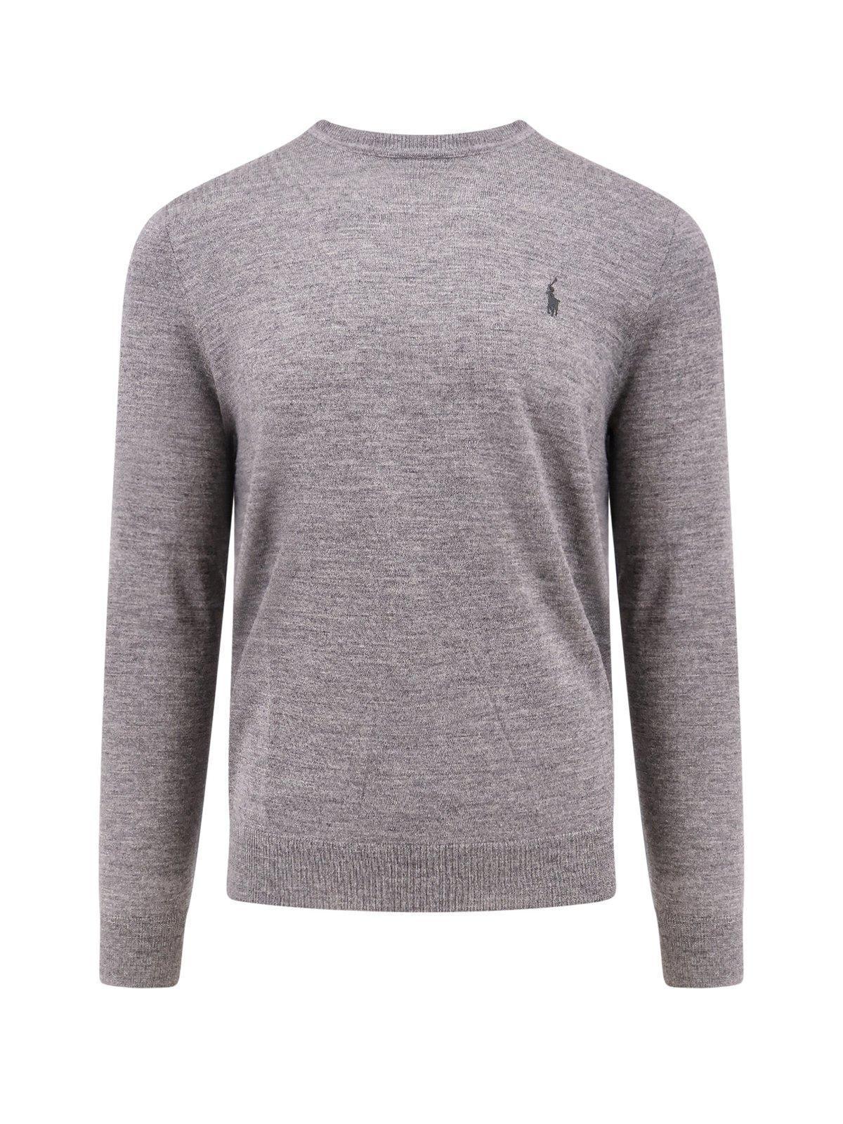 POLO RALPH LAUREN Logo Embroidered Crewneck Jumper In Grey Product Image