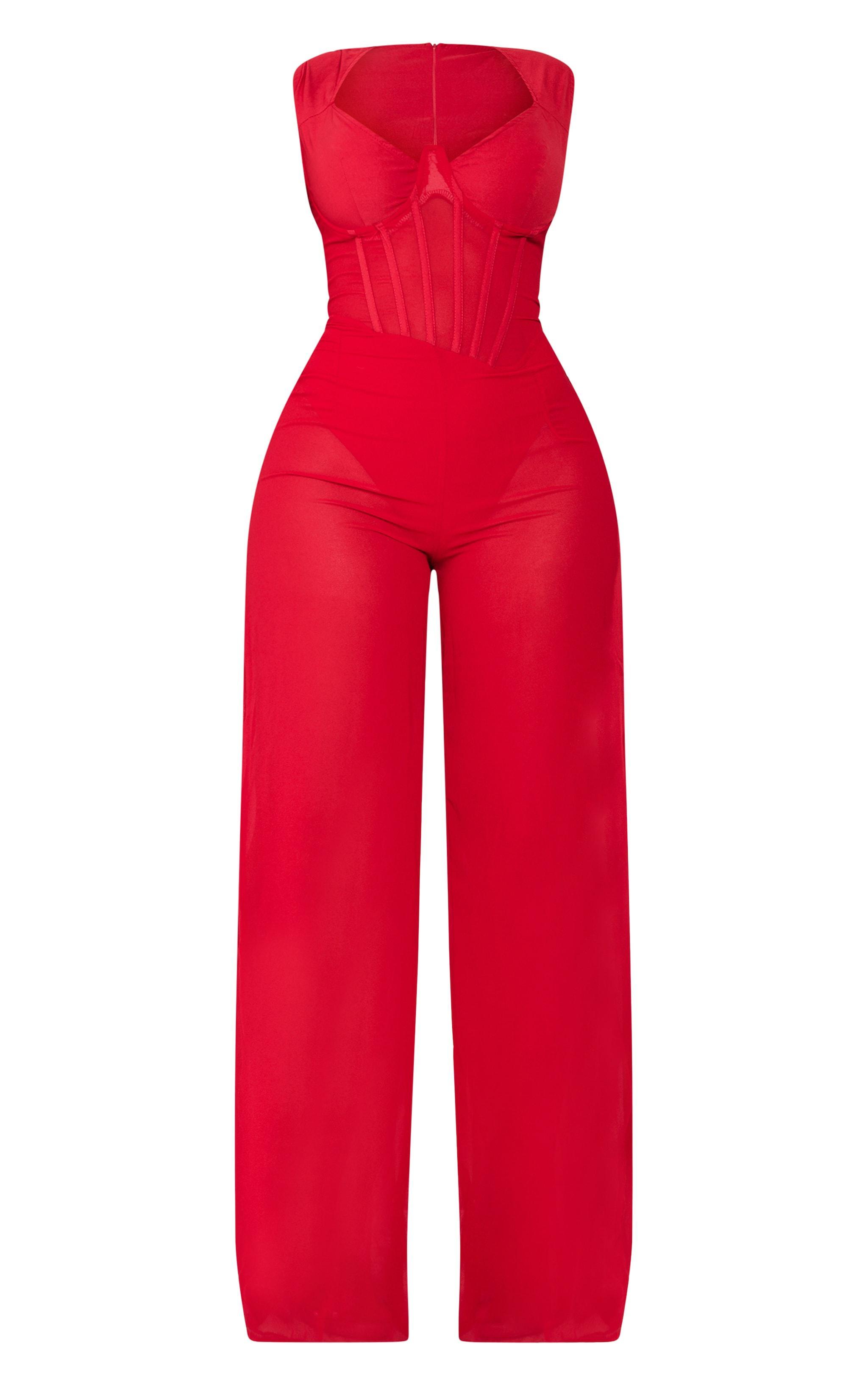  Shape Red Woven Corset Mesh Jumpsuit Product Image