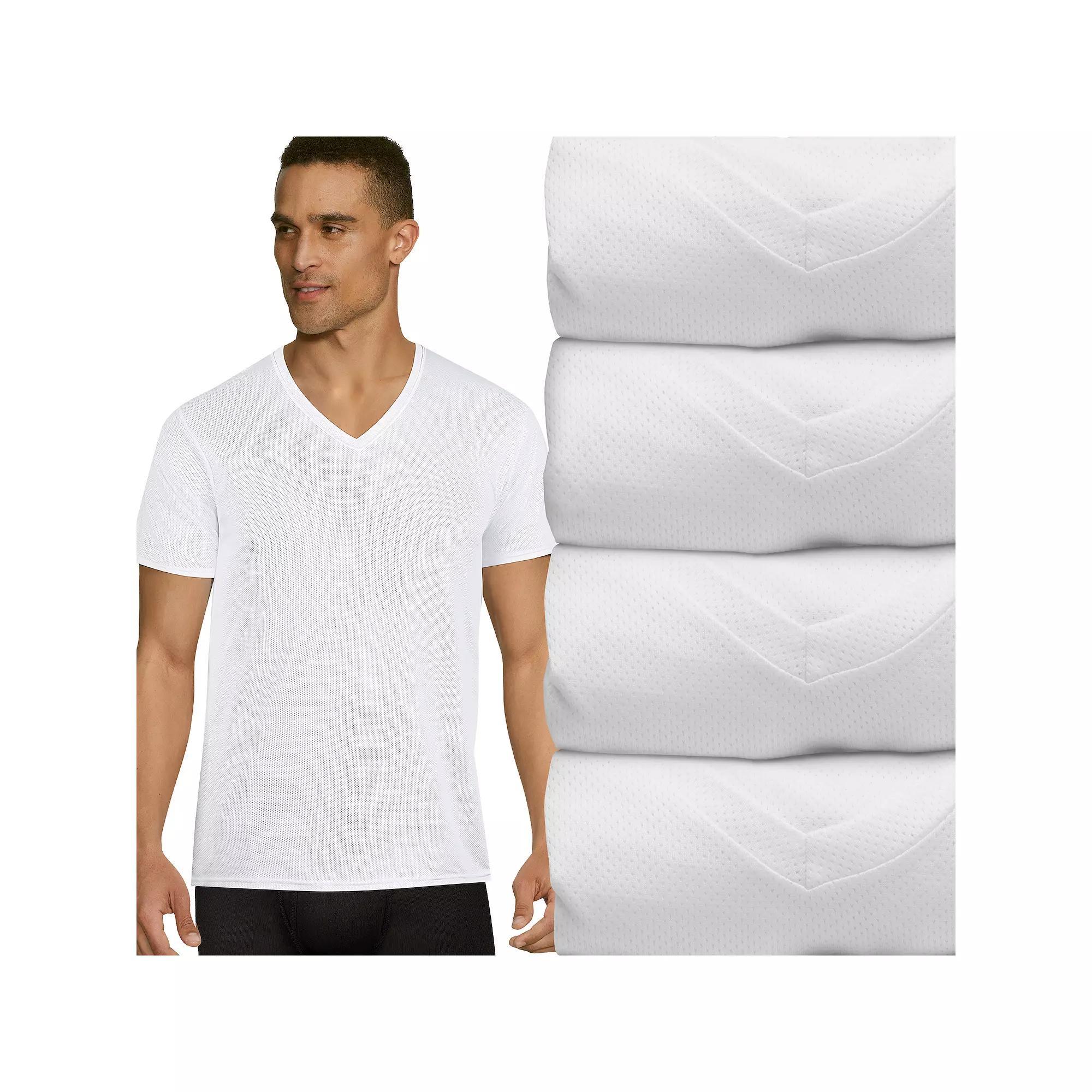 Men's Hanes Ultimate® 4-Pack X-Temp™ Mesh V-Neck Tees, Size: Small, White Product Image