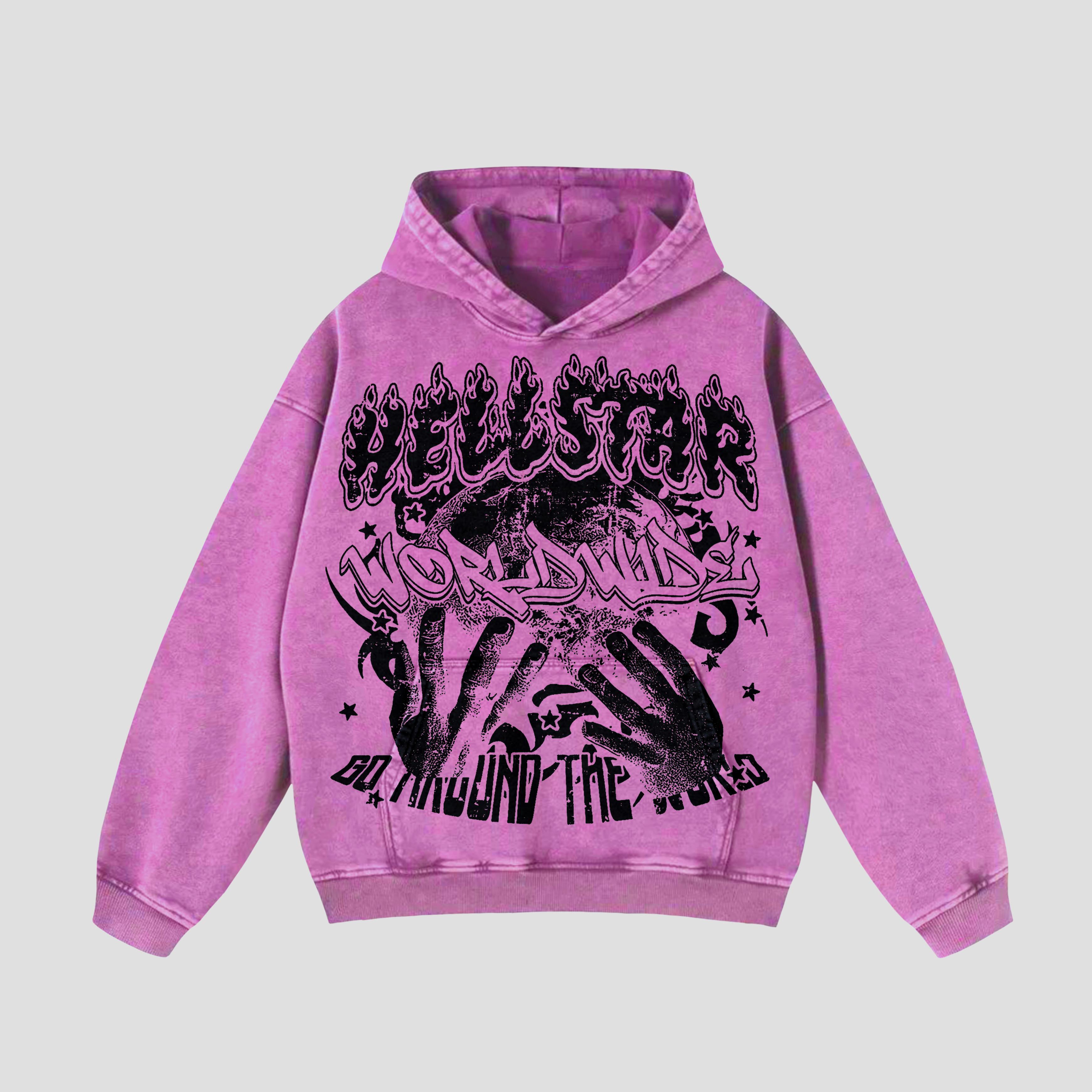 Vintage Hellstar Worldwide Graphic Acid Washed Oversized Hoodie Product Image