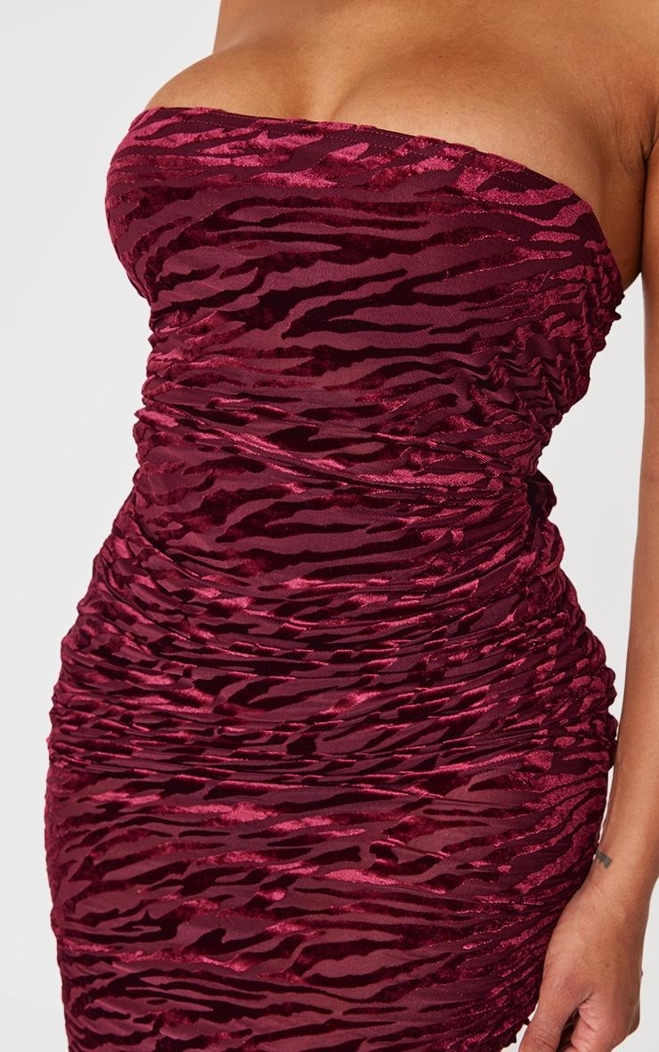 Shape Burgundy Zebra Devore Bandeau Ruched Side Mini Dress Product Image