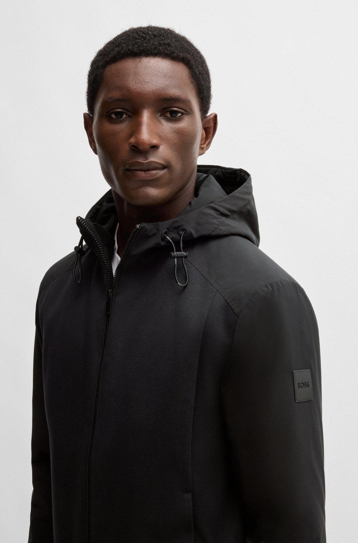 BOSS - Hooded regular-fit jacket in mixed materials - Black Product Image