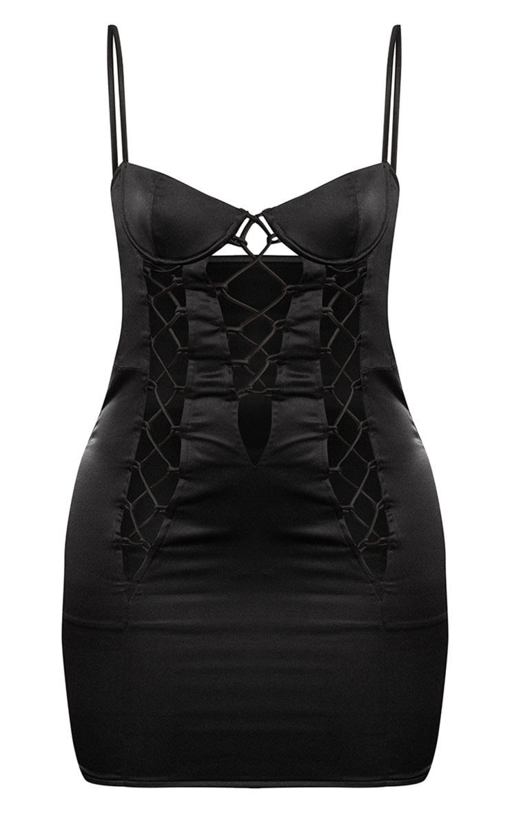 Black Premium Satin Lace Up Underwire Bodycon Dress Product Image