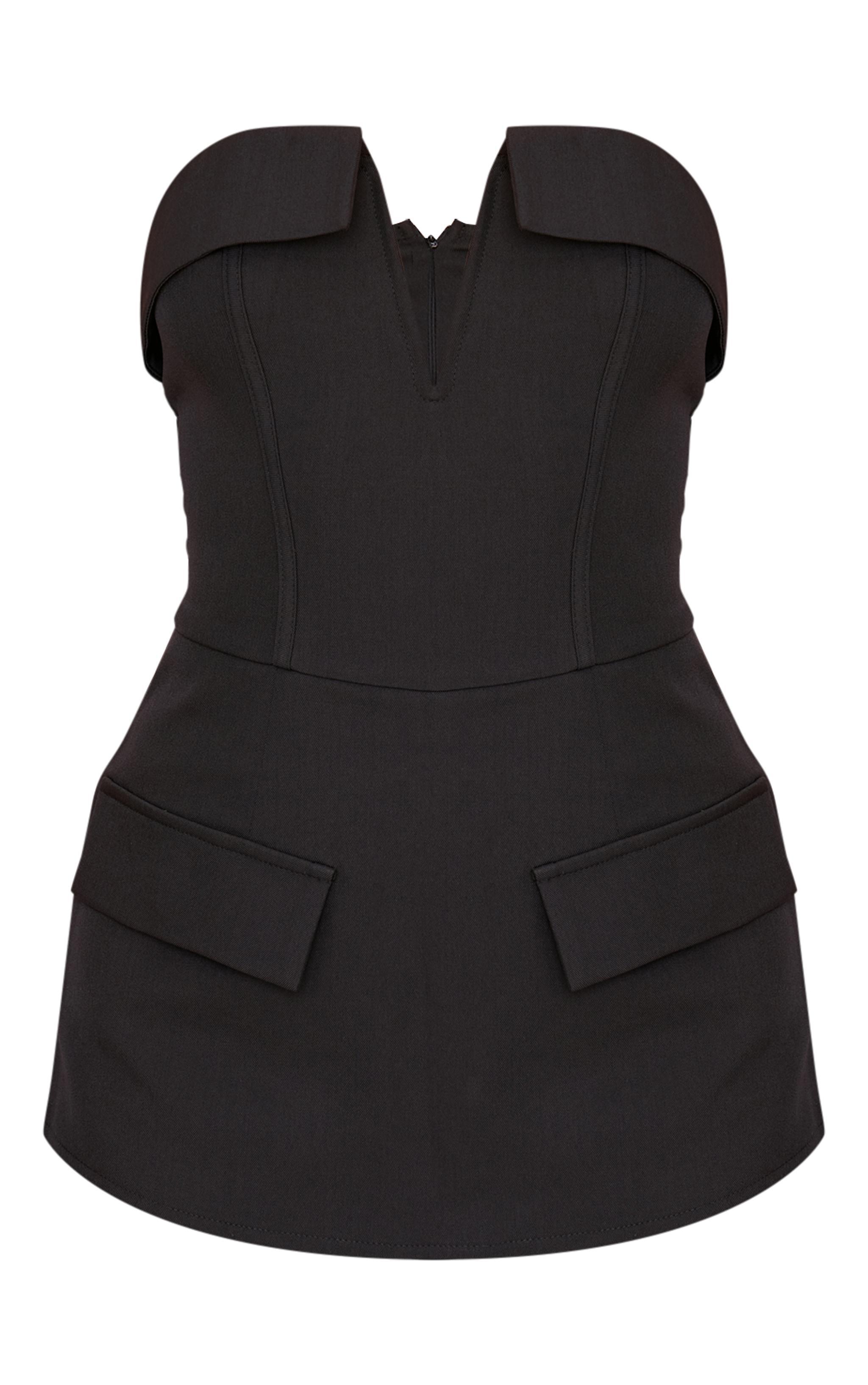 Black Structured Woven Corset Detail Bandeau Romper Product Image