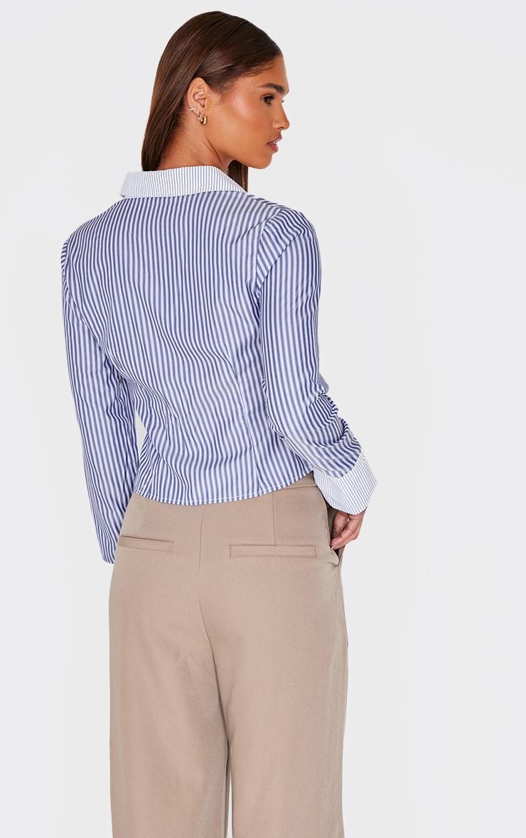 Grey Striped Fitted Contrast Shirt Product Image