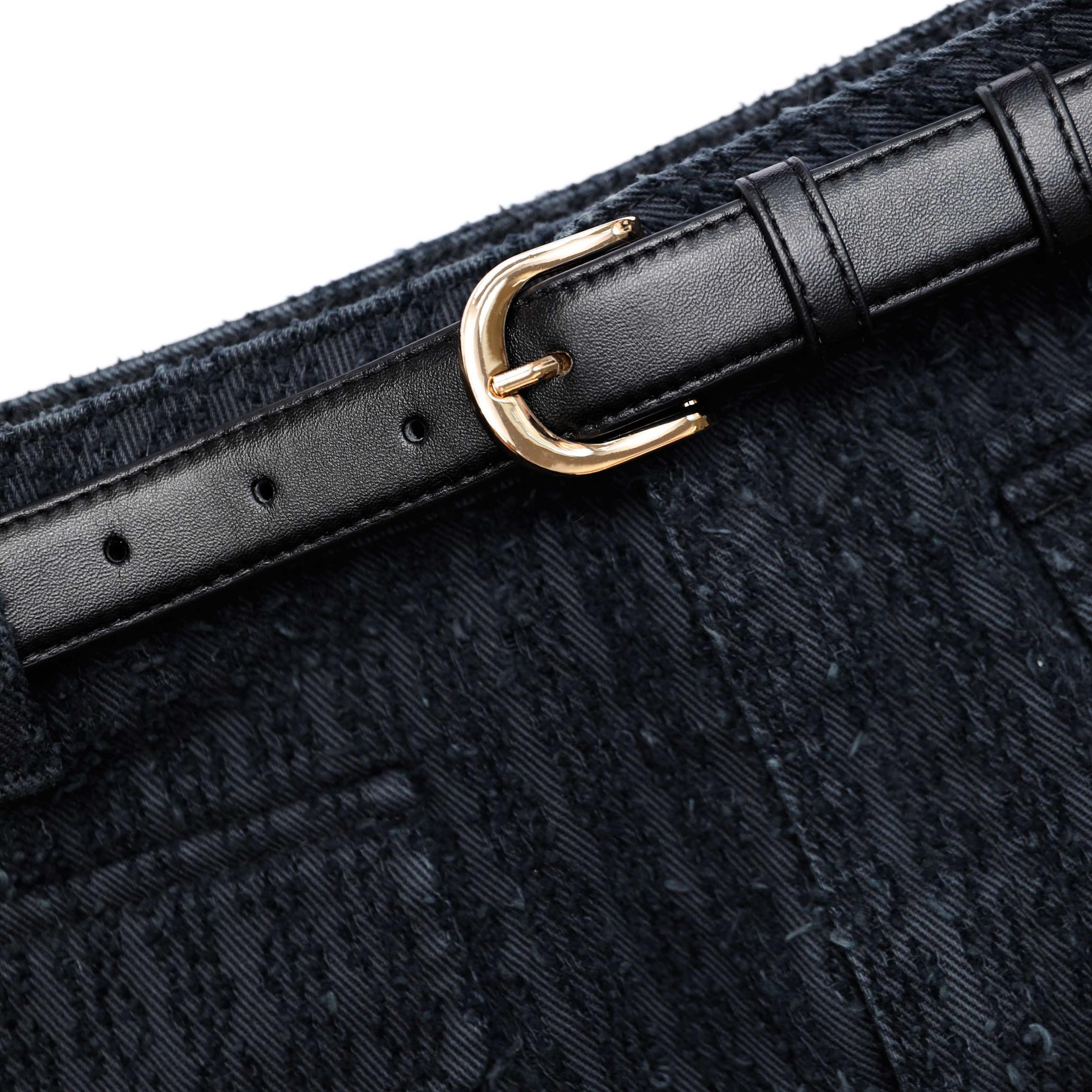 Grey Textured Denim Mini Skirt Product Image