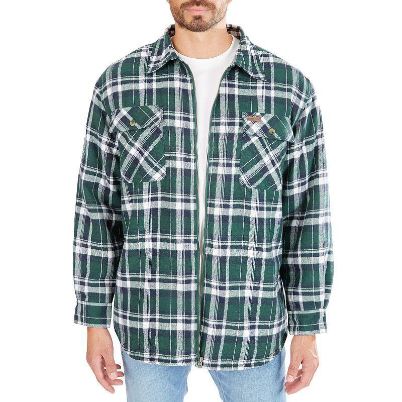 Men's Smith's Workwear Zip-Front Sherpa-Lined Flannel Shirt Jacket, Size: XXL, Hunter Product Image