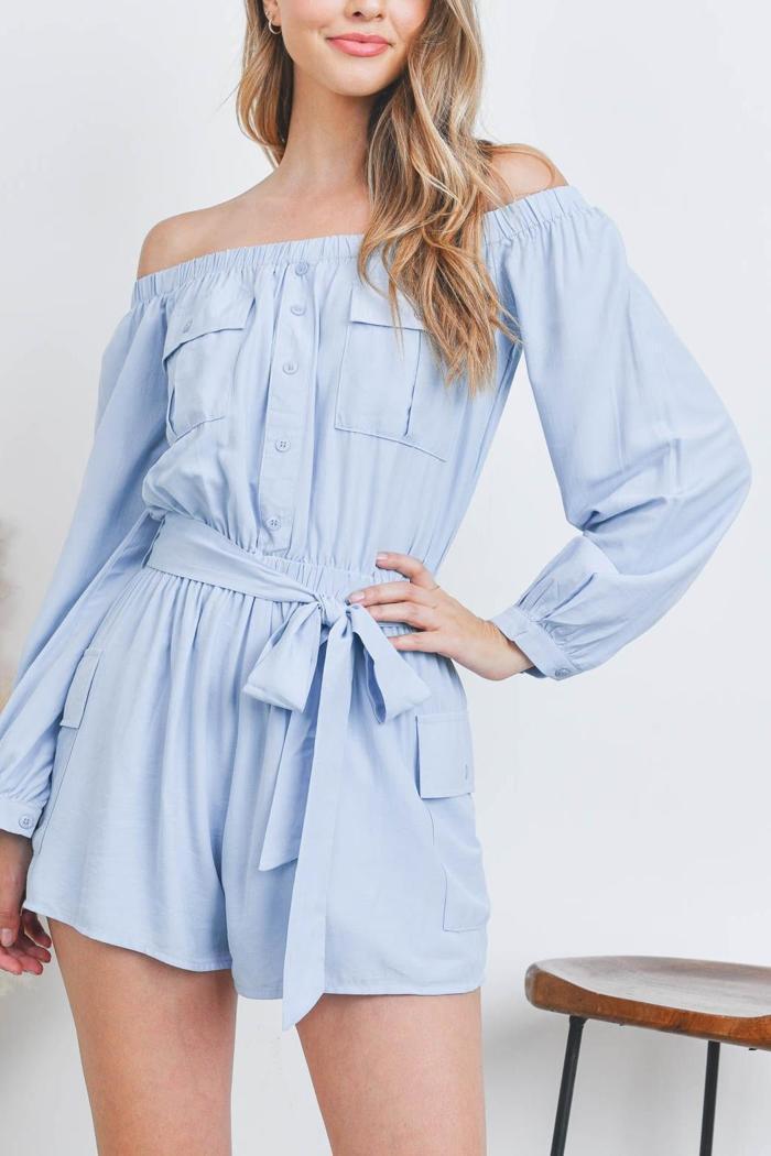 Romper W/Pockets Tie Waist Product Image