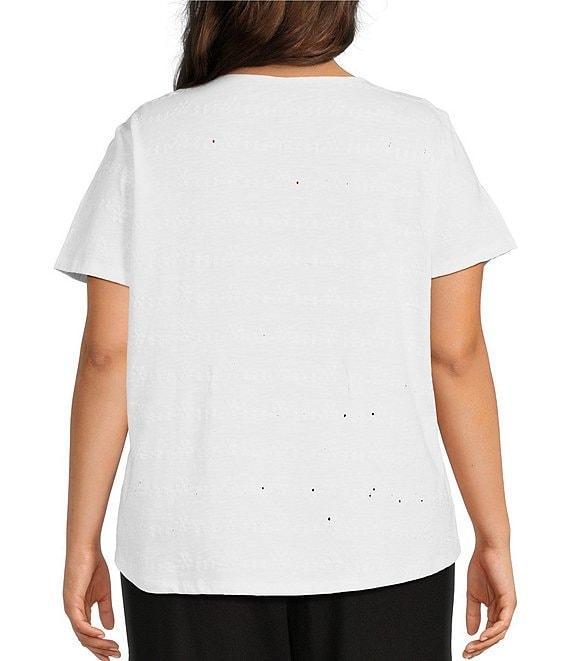 Allison Daley Plus Size Short Sleeve Keyhole Neck Knit Top Product Image