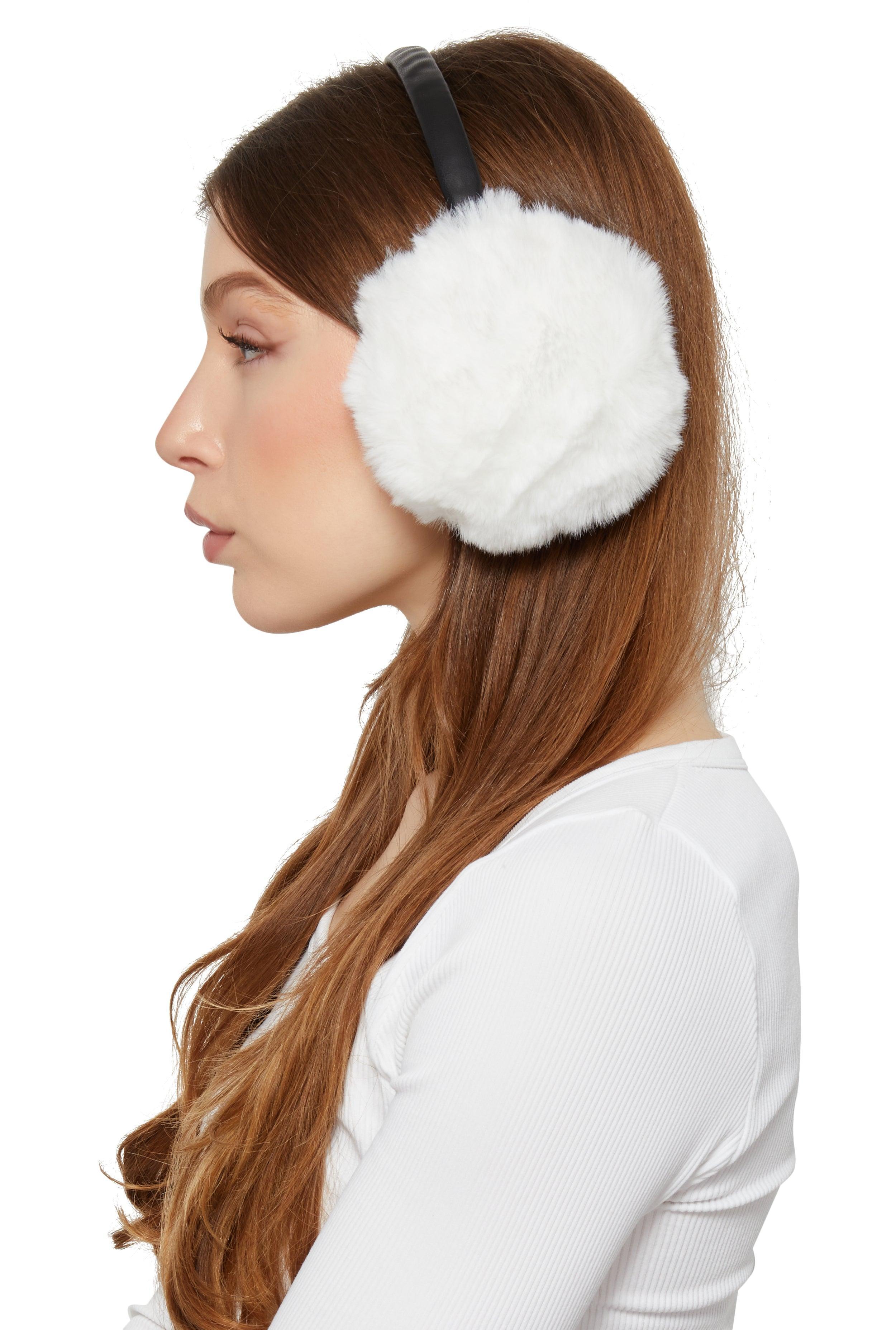 Womens Faux Leather Band Faux Fur Earmuffs Product Image