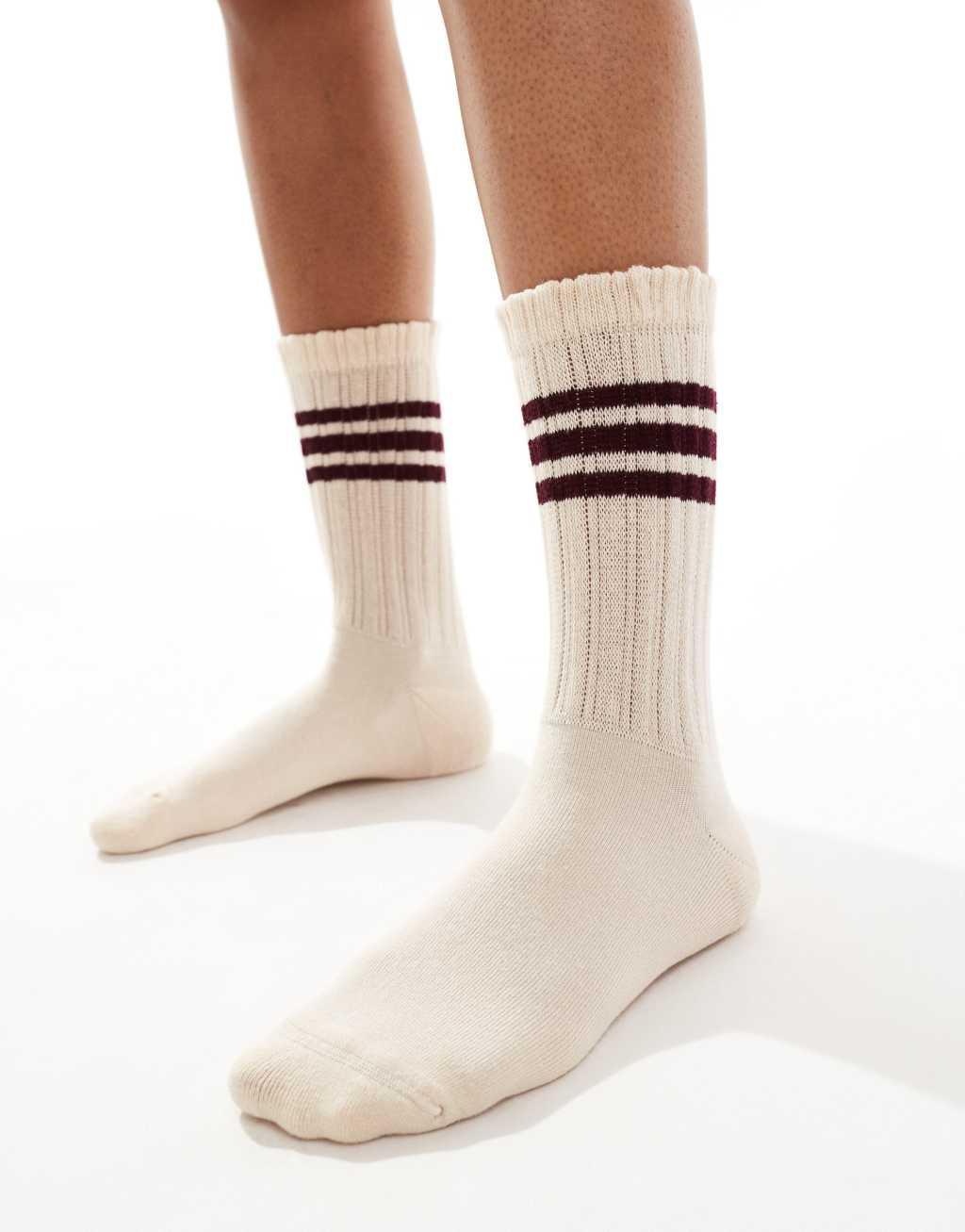 ASOS DESIGN 70s crew slouch socks with stripes Product Image